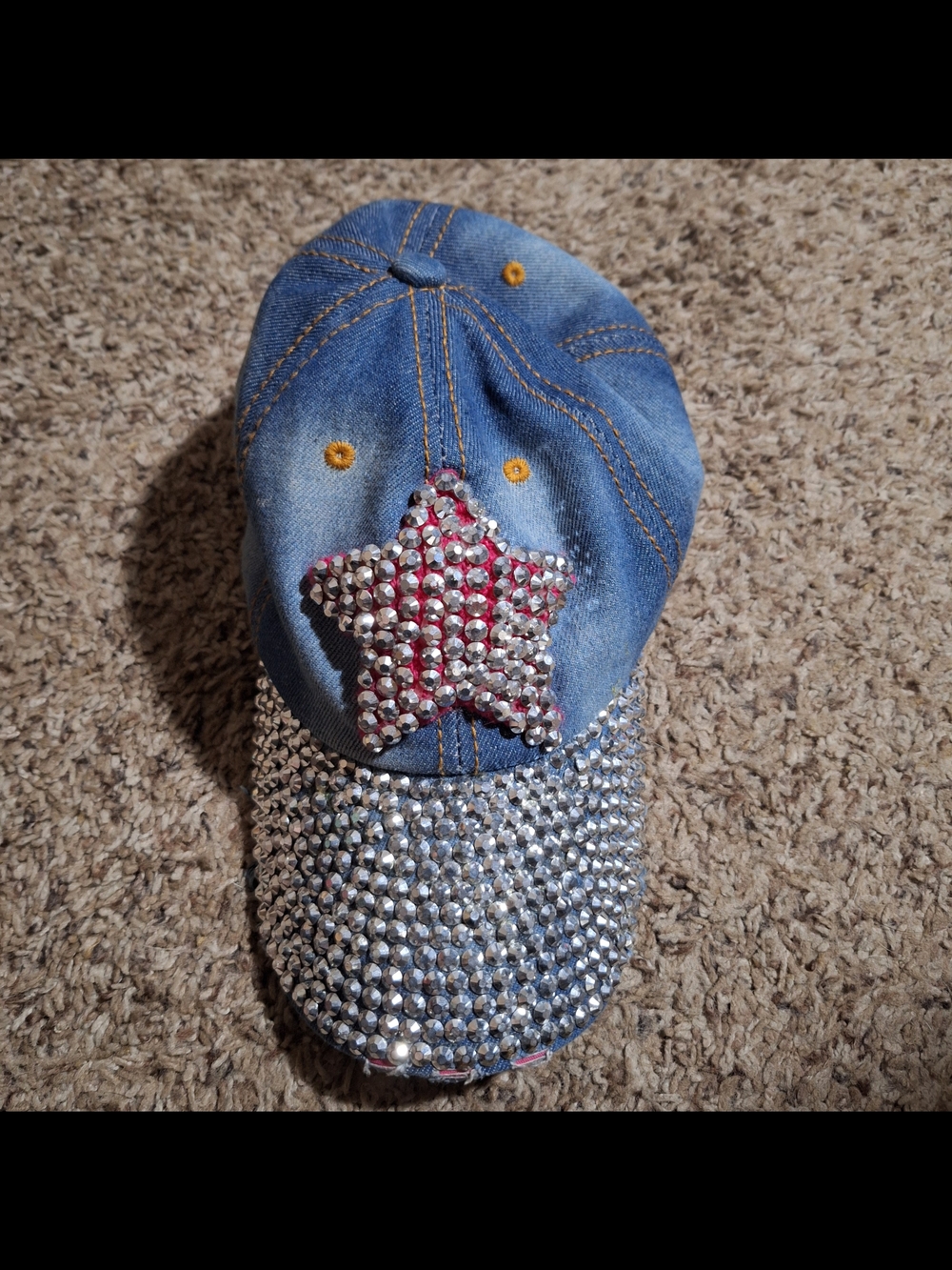 Magid Hats Rhinestone Star Studded Denim Baseball Cap - Y2K Style
